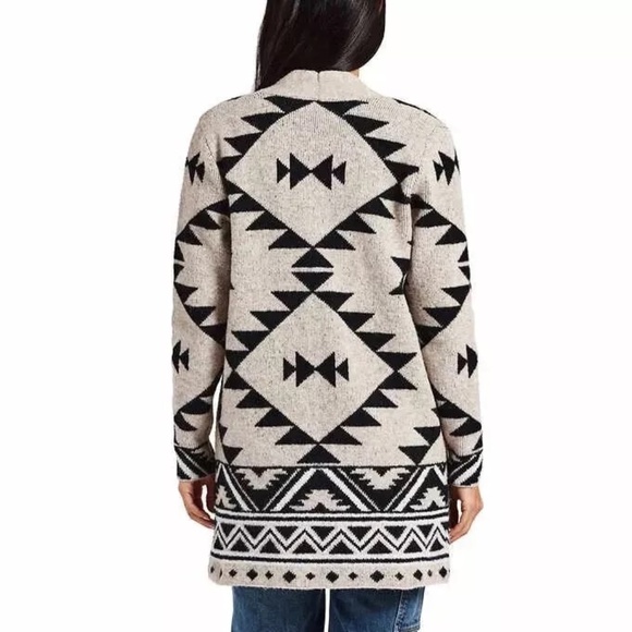 Frye Tan Black Aztec Southwestern Print Cardigan Sweater Duster Long SIZE S - Picture 2 of 16